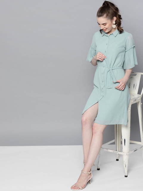 

Carlton London Women Blue Solid Shirt Dress