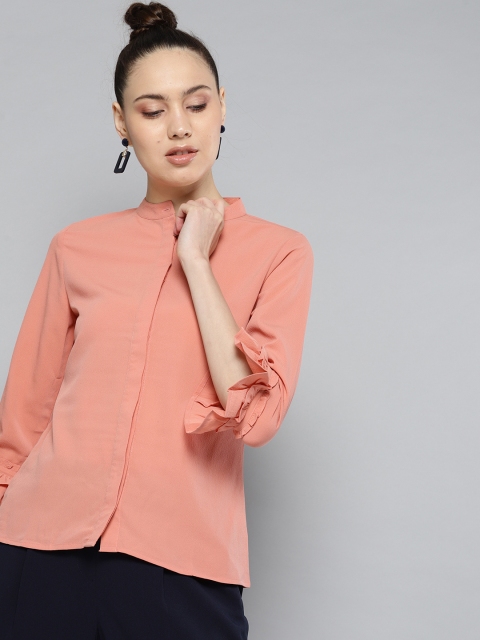 

Carlton London Women Peach-Coloured Regular Fit Solid Casual Shirt