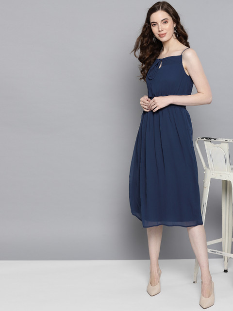 

Carlton London Women Navy Blue Solid Fit and Flare Dress