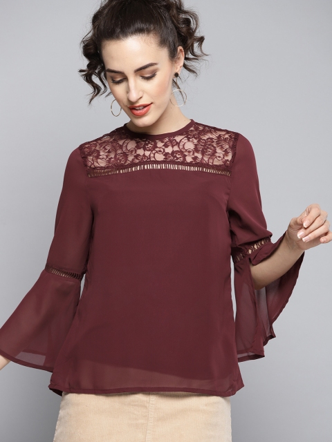 

Carlton London Women Burgundy Lace Detail Solid Top