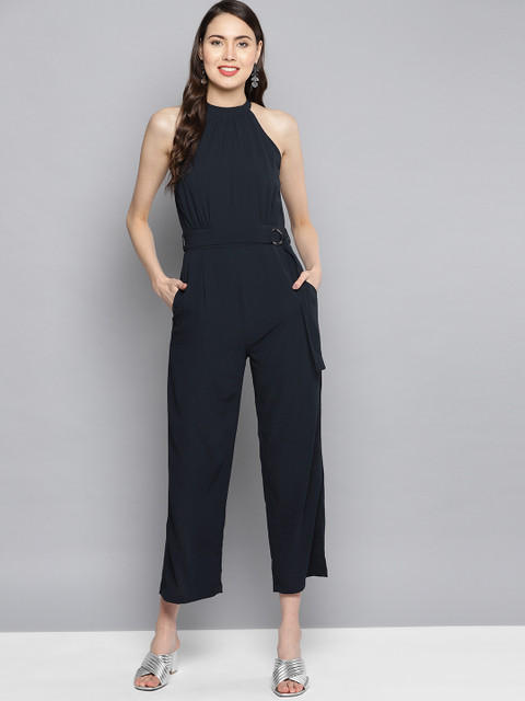 

Carlton London Women Navy Blue Solid Basic Jumpsuit