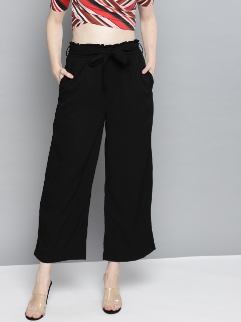 

Carlton London Women Black Regular Fit Solid Cropped Parallel Trousers