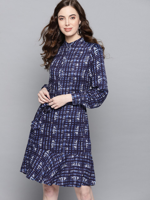 

Carlton London Women Navy Blue Printed Fit & Flare Dress