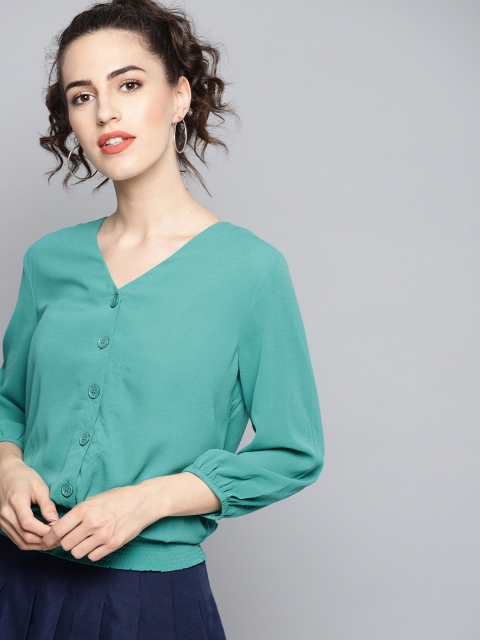 

Carlton London Women Green Solid Blouson Top