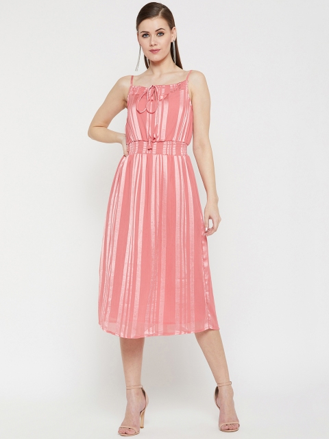 

Carlton London Women Pink Striped Fit and Flare Dress