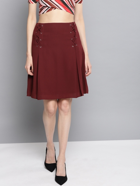 

Carlton London Women Maroon Solid A-Line Skirt