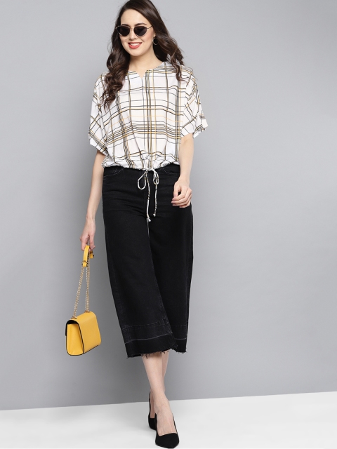 

Carlton London Women White & Black Checked Blouson Top
