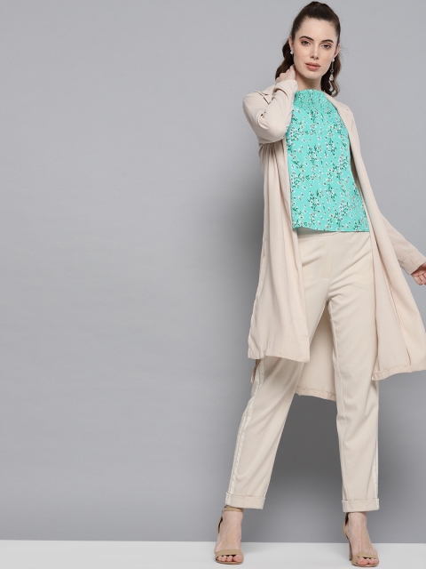 

Carlton London Women Sea Green Printed Smocked Top