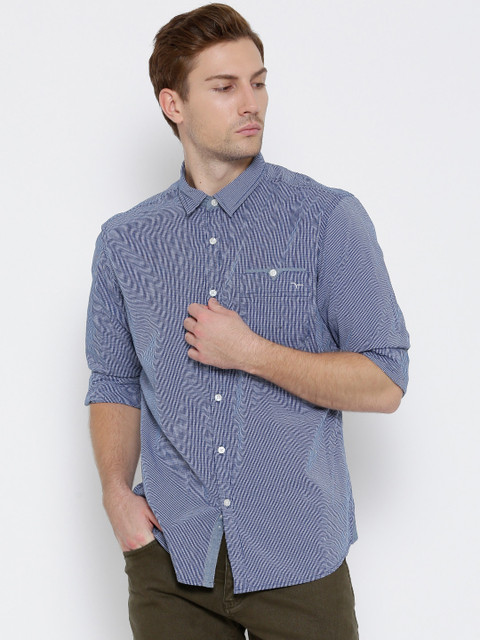 

Flying Machine Navy Checked Casual Shirt, Navy blue