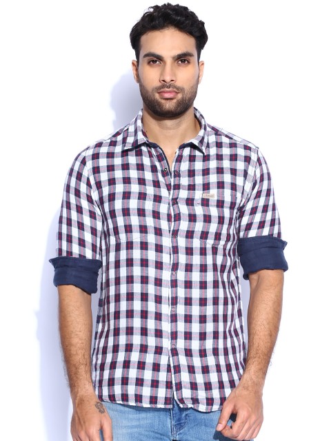 

Flying Machine Navy & White Checked Reversible Casual Shirt, Navy blue