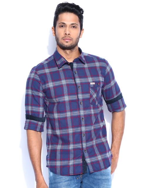 

Flying Machine Navy Checked Casual Shirt, Navy blue