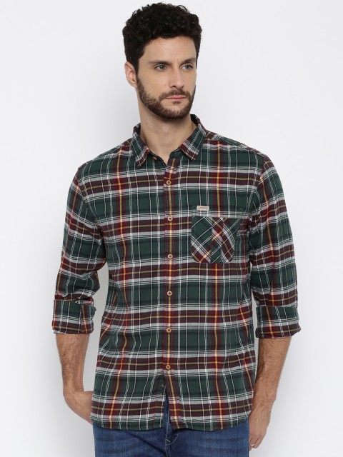 

Flying Machine Green Checked Casual Shirt