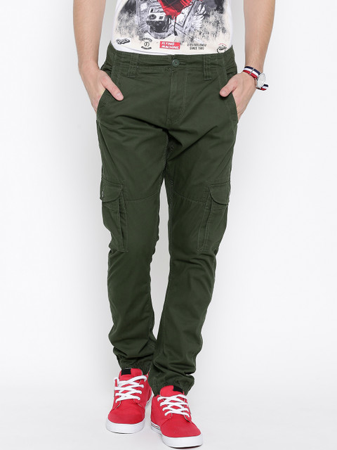 

Flying Machine Olive Green Slim Cargo Trousers