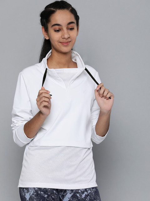 

HRX by Hrithik Roshan Girls White Solid Training Active Sweatshirt