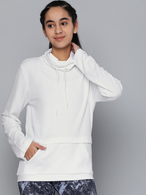 

HRX by Hrithik Roshan Girls White Self Design Running Sweatshirts