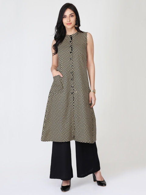 

Abhishti Women Beige & Black Printed A-Line Kurta