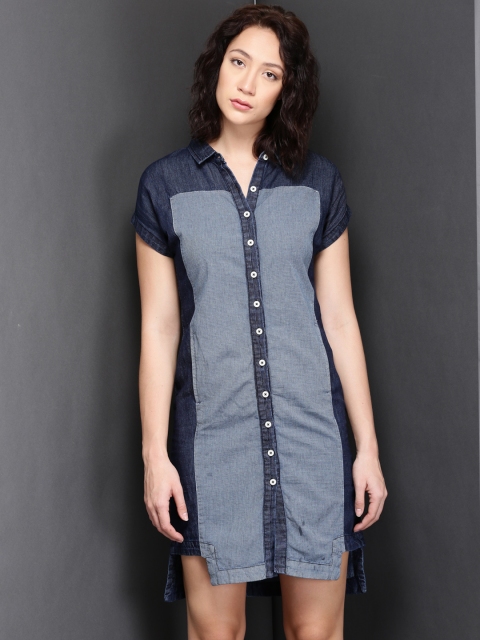 

Suo Indigo Linen Denim Structured Shirt Dress, Navy blue