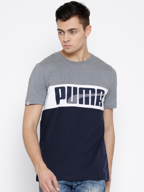 

PUMA Navy & Grey Melange Game Colourblocked T-shirt, Navy blue