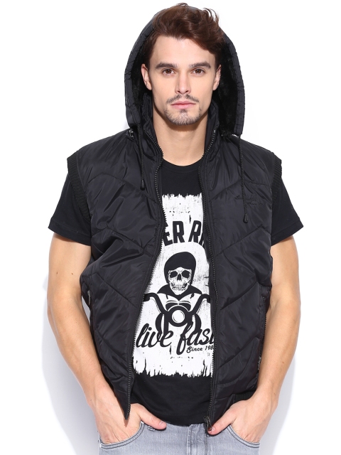 

LOCOMOTIVE Black Sleeveless Hooded Padded Jacket