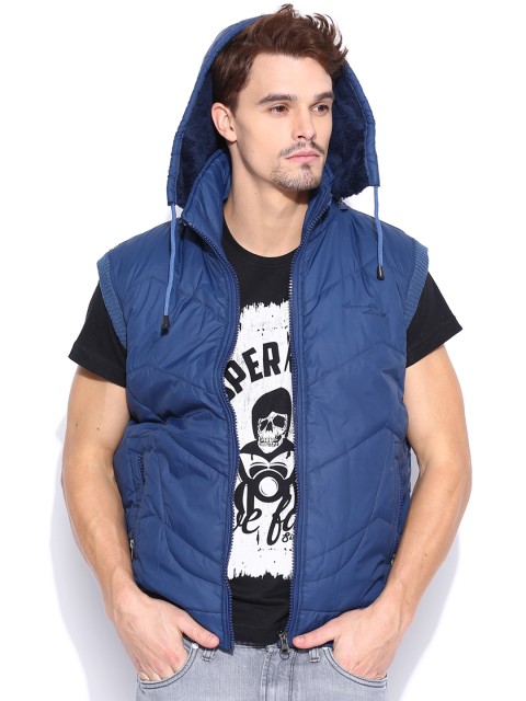 

LOCOMOTIVE Blue Sleeveless Hooded Padded Jacket
