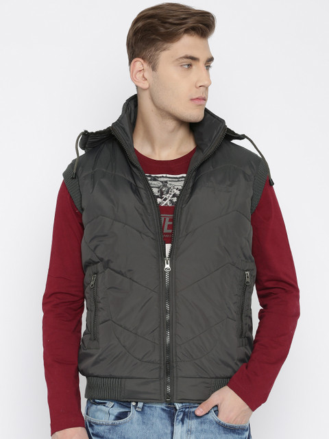 

LOCOMOTIVE Charcoal Sleeveless Hooded Padded Jacket