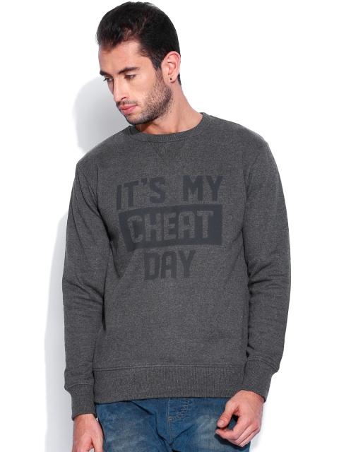 

LOCOMOTIVE Charcoal Grey Melange Printed Sweatshirt