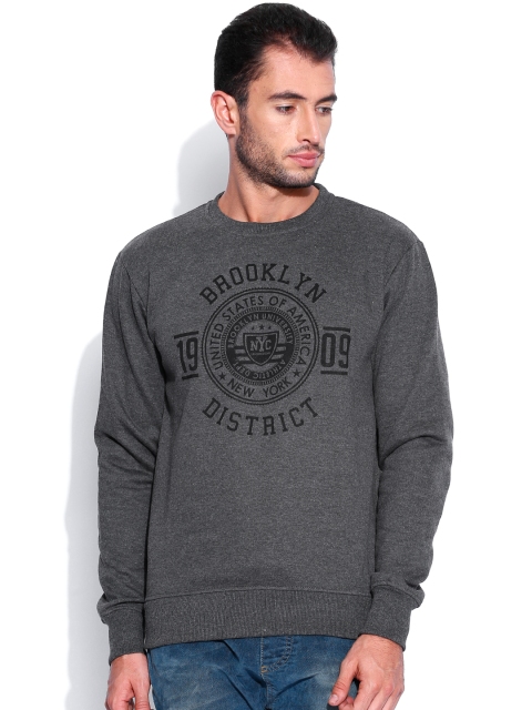 

LOCOMOTIVE Charcoal Grey Melange Printed Sweatshirt