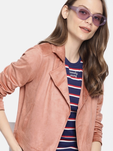 

Mast & Harbour Women Pink Solid Suede Jacket