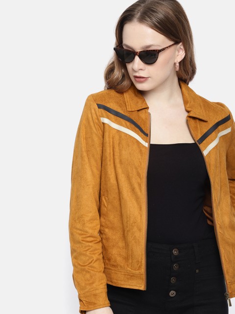 

Mast & Harbour Women Brown Solid Suede Jacket
