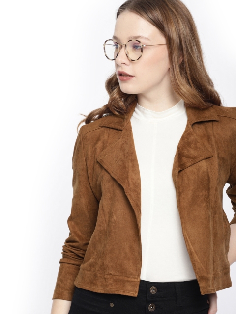 

Mast & Harbour Women Brown Solid Suede Jacket