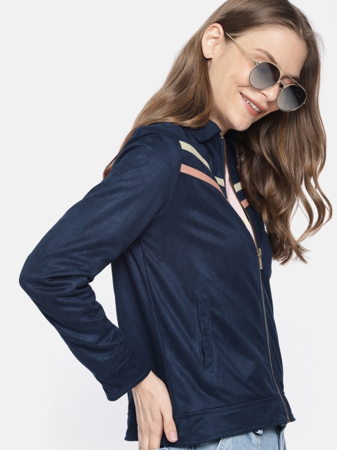 

Mast & Harbour Women Navy Blue Solid Suede Jacket