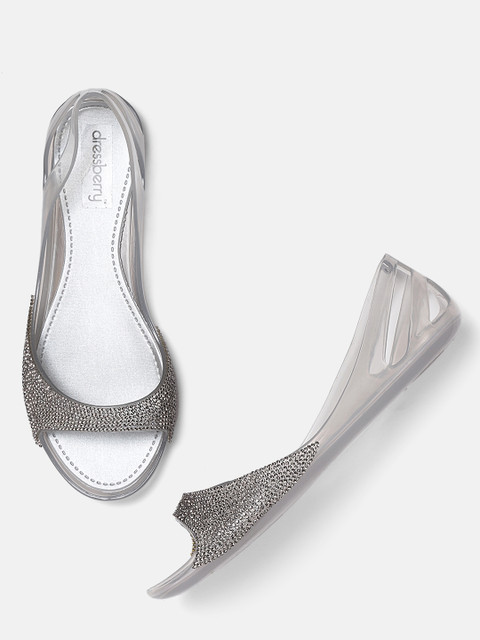 

DressBerry Women Grey and Gunmetal-Toned Water-Resistant Embellished Jelly Flats