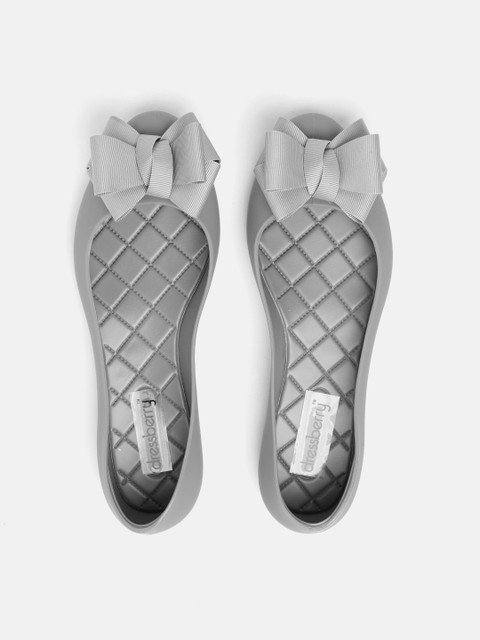 

DressBerry Women Grey Water-Resistant Jelly Ballerinas with Bow Detail