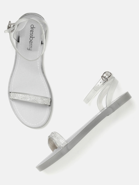 

DressBerry Women Grey Embellished Open Toe Flats