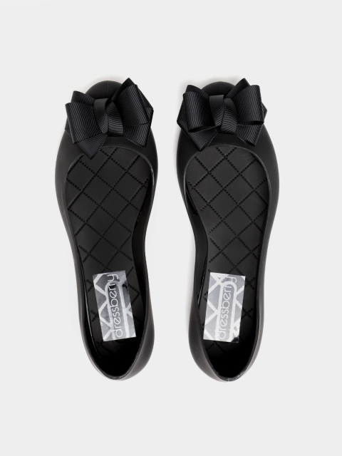 

DressBerry Women Black Water-Resistant Jelly Ballerinas with Bow Detail