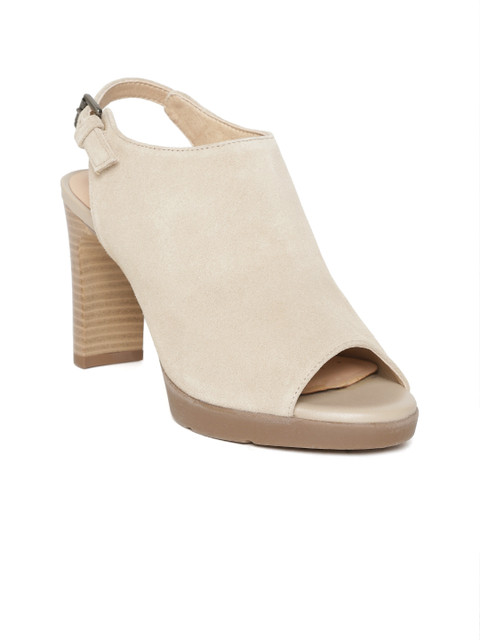 

Geox Women Beige Leather Solid Heels