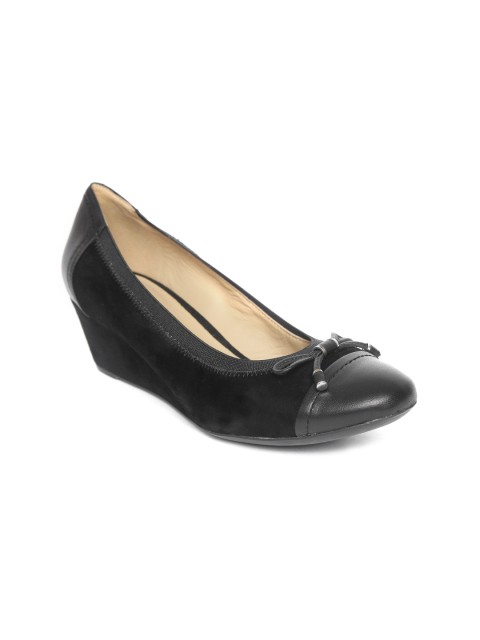 

Geox Women Black Solid Leather Heeled Pumps