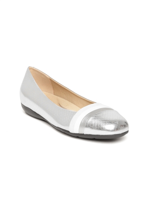 

Geox Women Silver-Toned Textured Leather Ballerinas