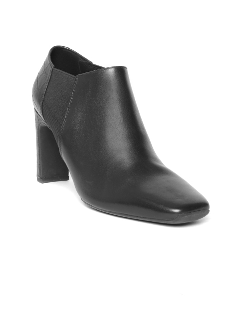 

Geox Women Black Solid Leather Heeled Boots