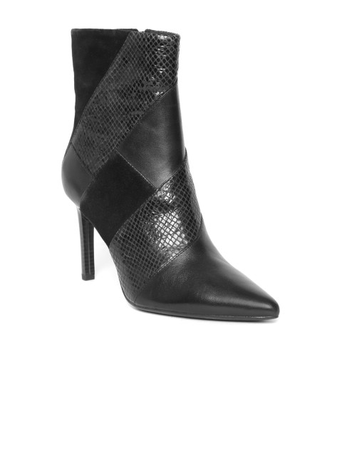 

Geox Women Black Snakeskin Textured Leather Heeled Boots