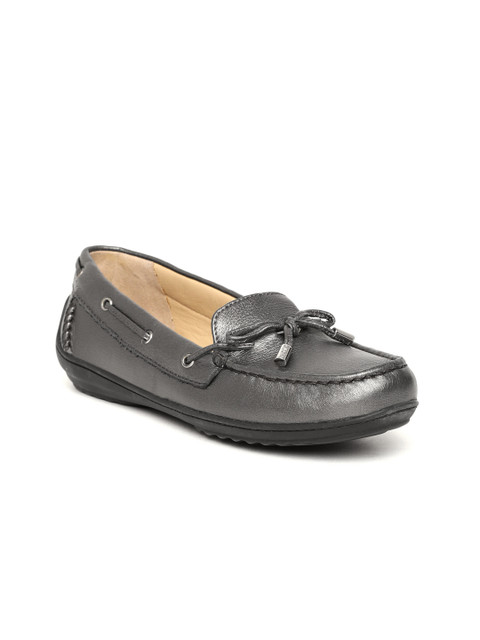 

Geox Women Gunmetal-Toned Leather Boat Shoes, Metallic