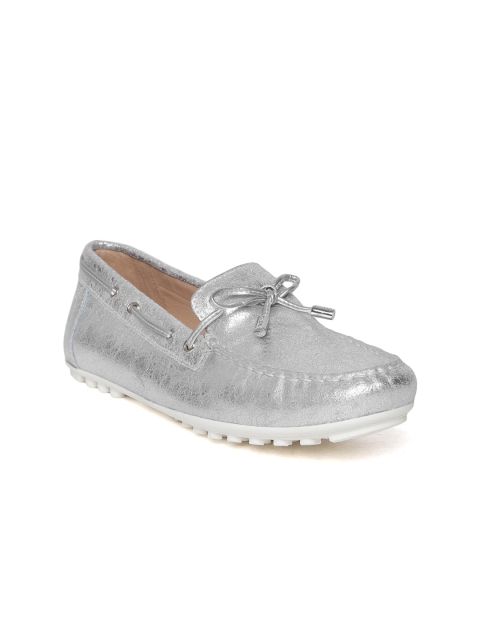 

Geox Women Silver-Toned Leather Boat Shoes