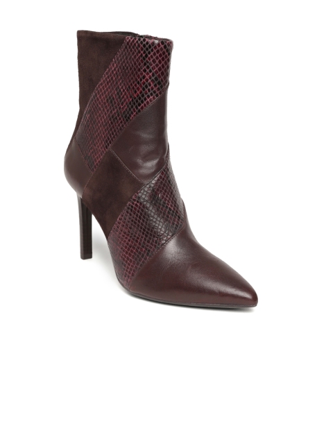 

Geox Women Burgundy Textured Leather Mid-Top Heeled Boots
