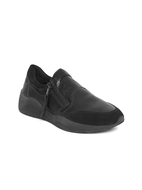 

Geox Women Black Snakeskin Textured Leather Sneakers