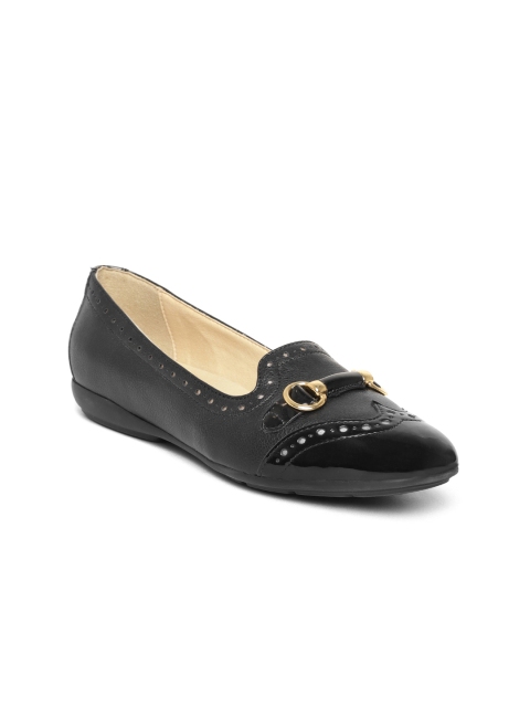 

Geox Women Black Perforated Leather Ballerinas with Brogue Detail