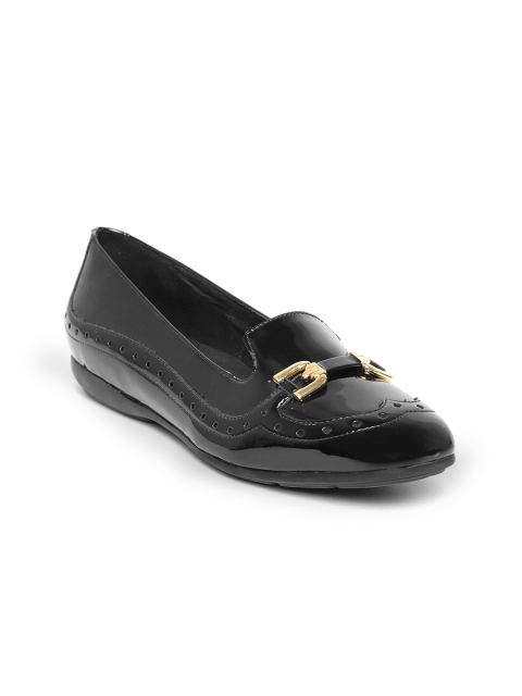 

Geox Women Black Perforated Leather Ballerinas with Brogue Detail