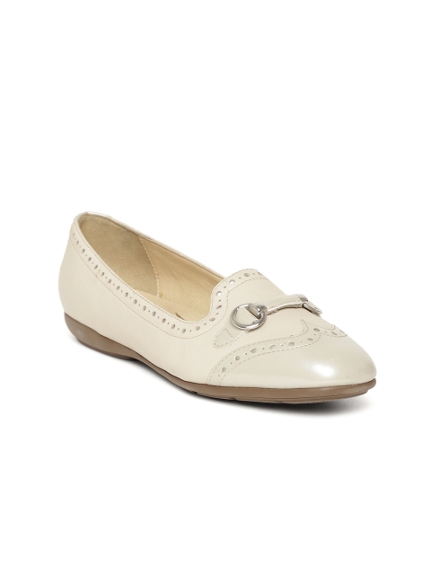

Geox Women Beige Perforated Leather Ballerinas with Brogue Detail