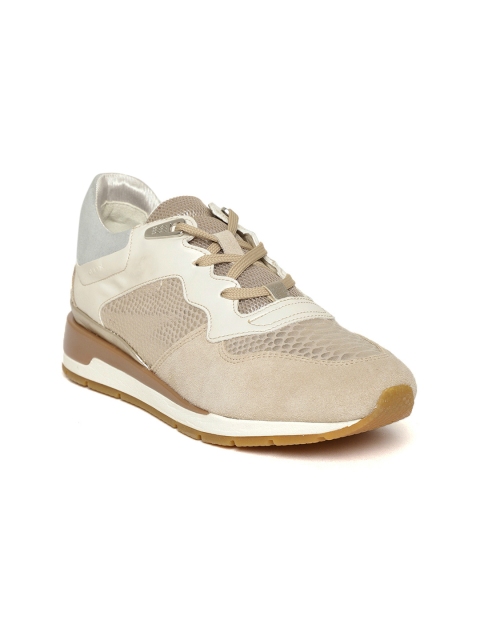 

Geox Women Beige & White Snakeskin Print Suede Sneakers