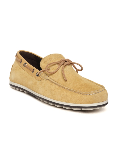 

Geox Men Camel Brown Solid Suede Boat Shoes