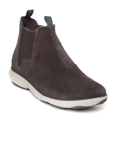 

Geox Men Coffee Brown Solid Suede Mid-Top Slip-On Sneakers